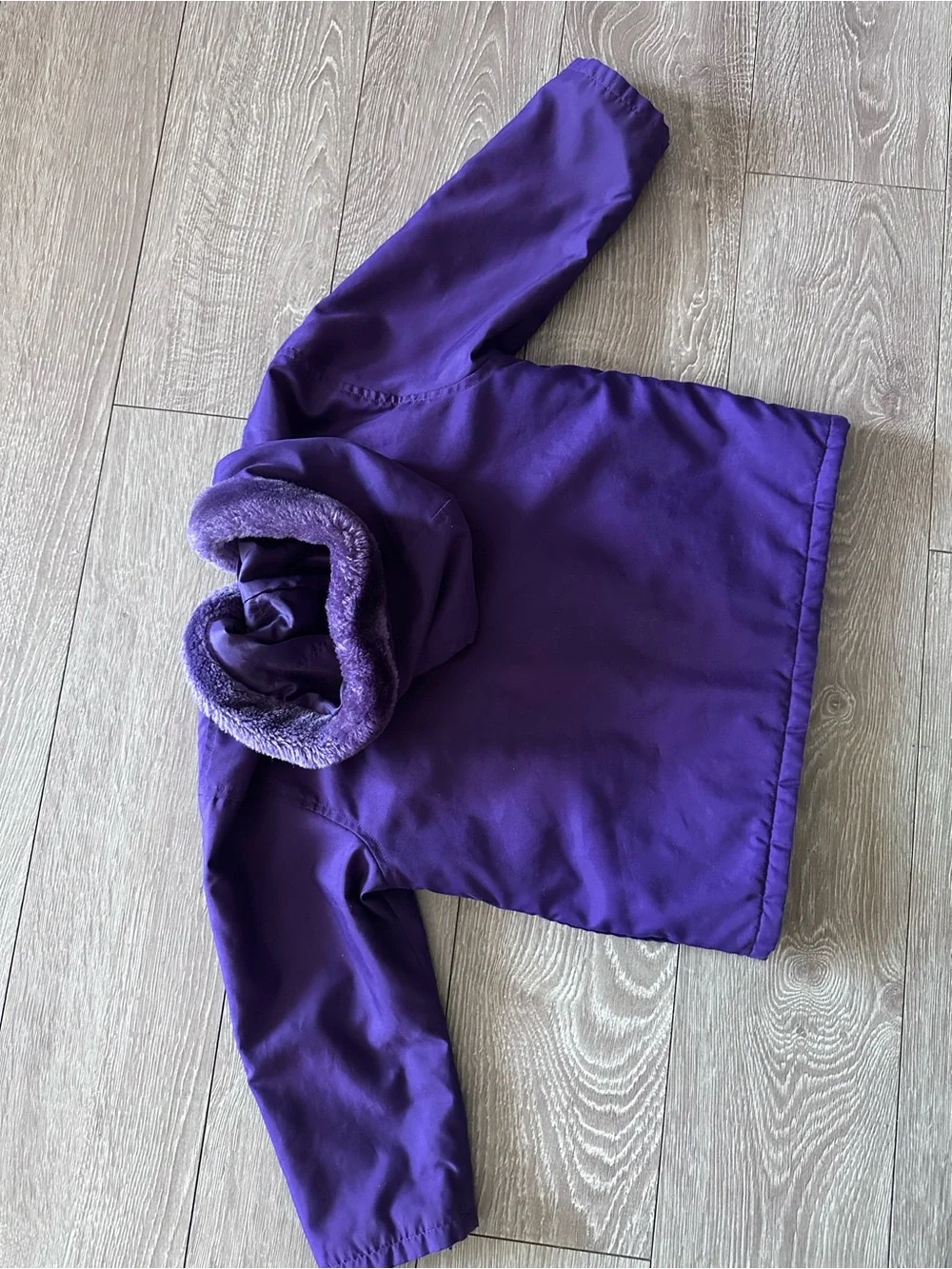 Vintage Gymboree Purple Hooded Raincoat with Faux Fur Trim